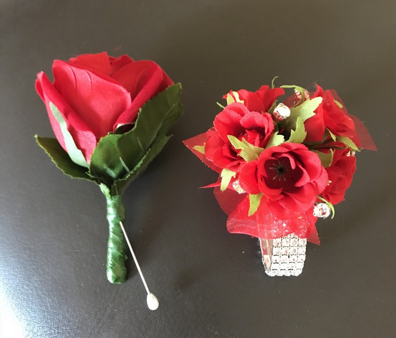 Red Spray Roses with matching Buttonhole